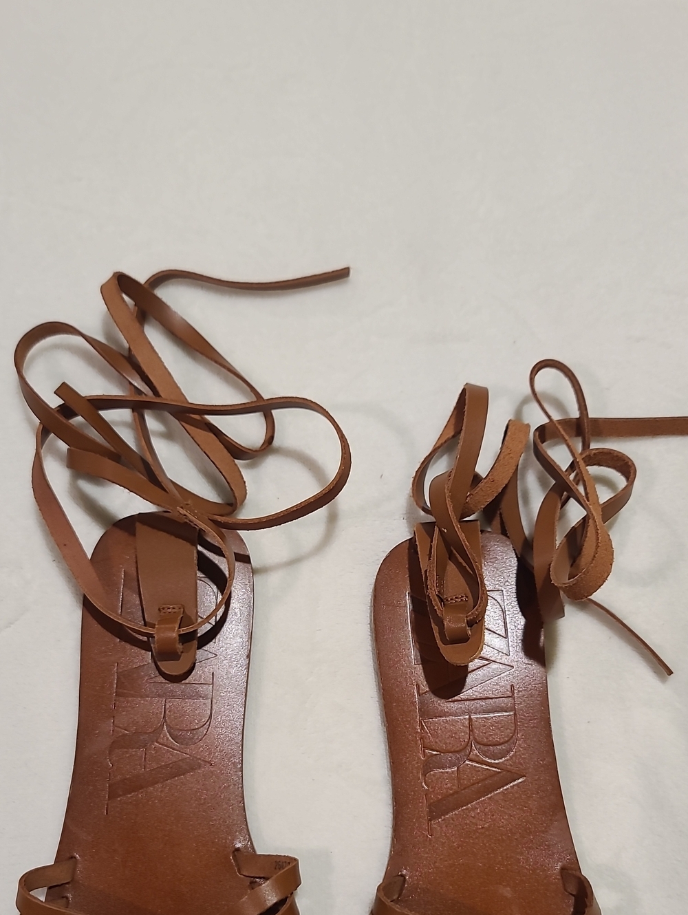 Zara Brown Woven Leather Lace-Up Sandals - Picture 3 of 7